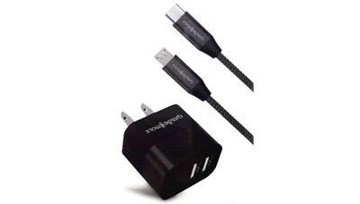 Chargeworx USB Wall Charger & USB-C and Micro USB Cables, Black