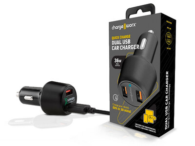 Chargeworx | Quick Charge Dual USB Car Charger w/Power Delivery 36W