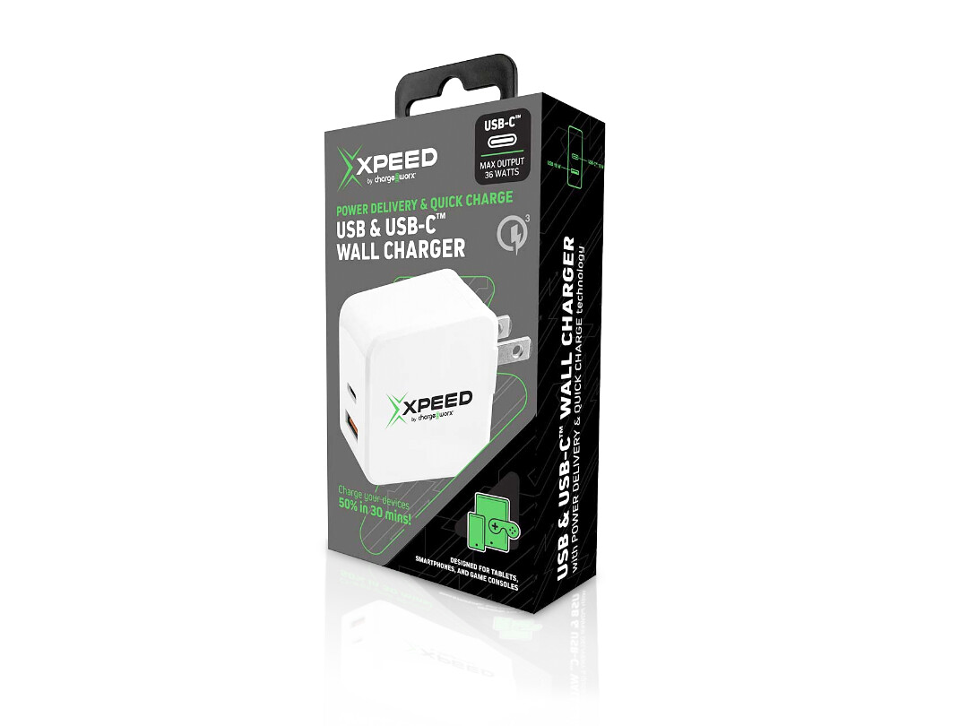 Chargeworx | 36W USB-C™&amp; USB Wall Charger w/Power Delivery &amp; Quick Charge, White