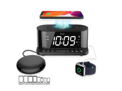 iLuv | Dual Alarm Time Shaker AM/FM Clock Radio with Wireless Charging TS5QWULBK