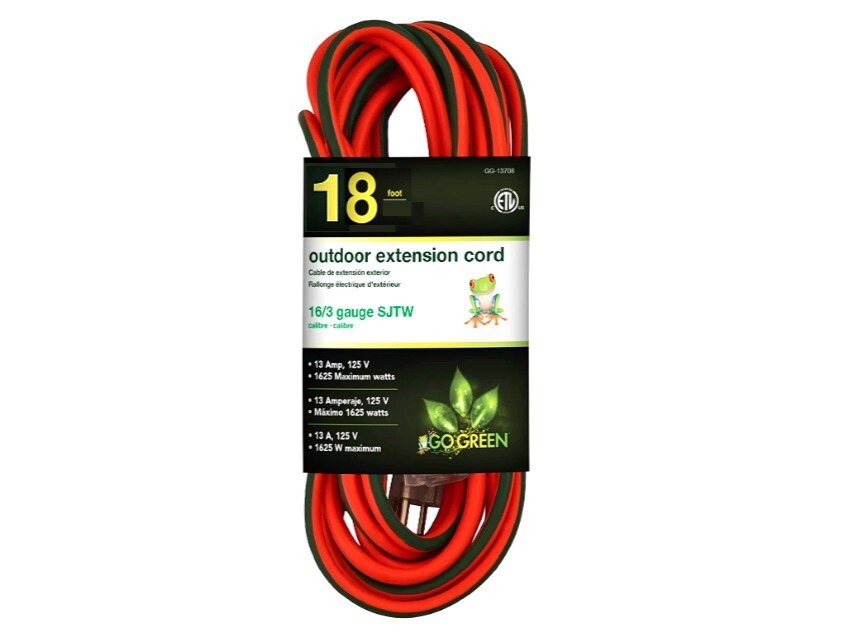 Go Green | Outdoor Extension Cord  16/3 Lighted End, 18ft, 25ft, 50ft, 100ft, Length:: 18ft