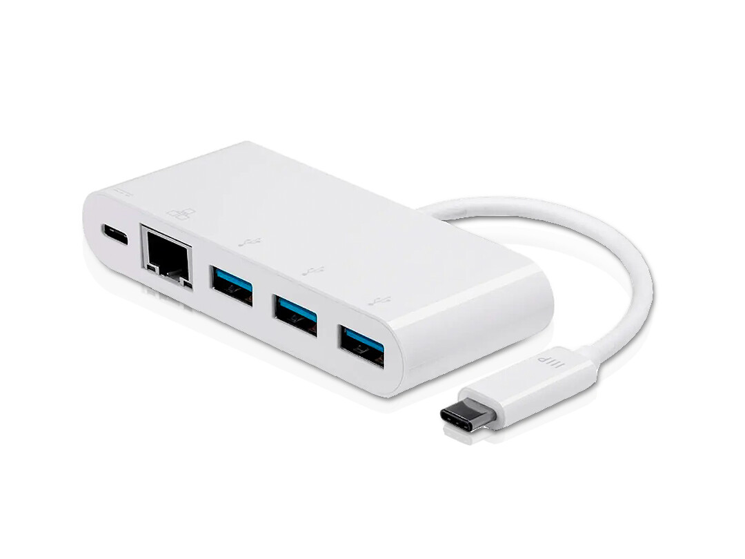 Monoprice | Select Series USB-C to 3-Port USB 3.0 Hub, Gigabit Ethernet and USB-C (F)  Adapter P/N: 15250