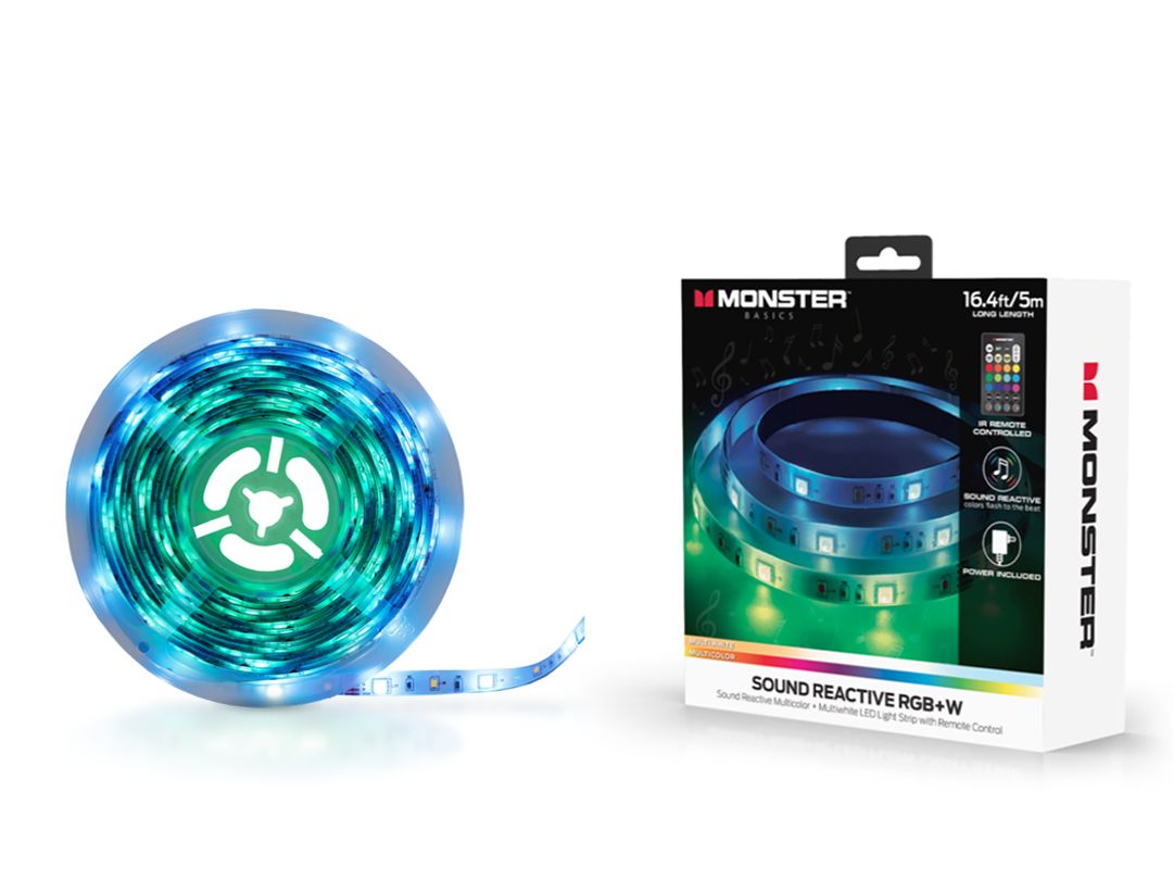 Monster | MLB7-2048-RGB Sound-Reactive Multi Colour LED Light Strip with Remote Control, 16.4ft/5m