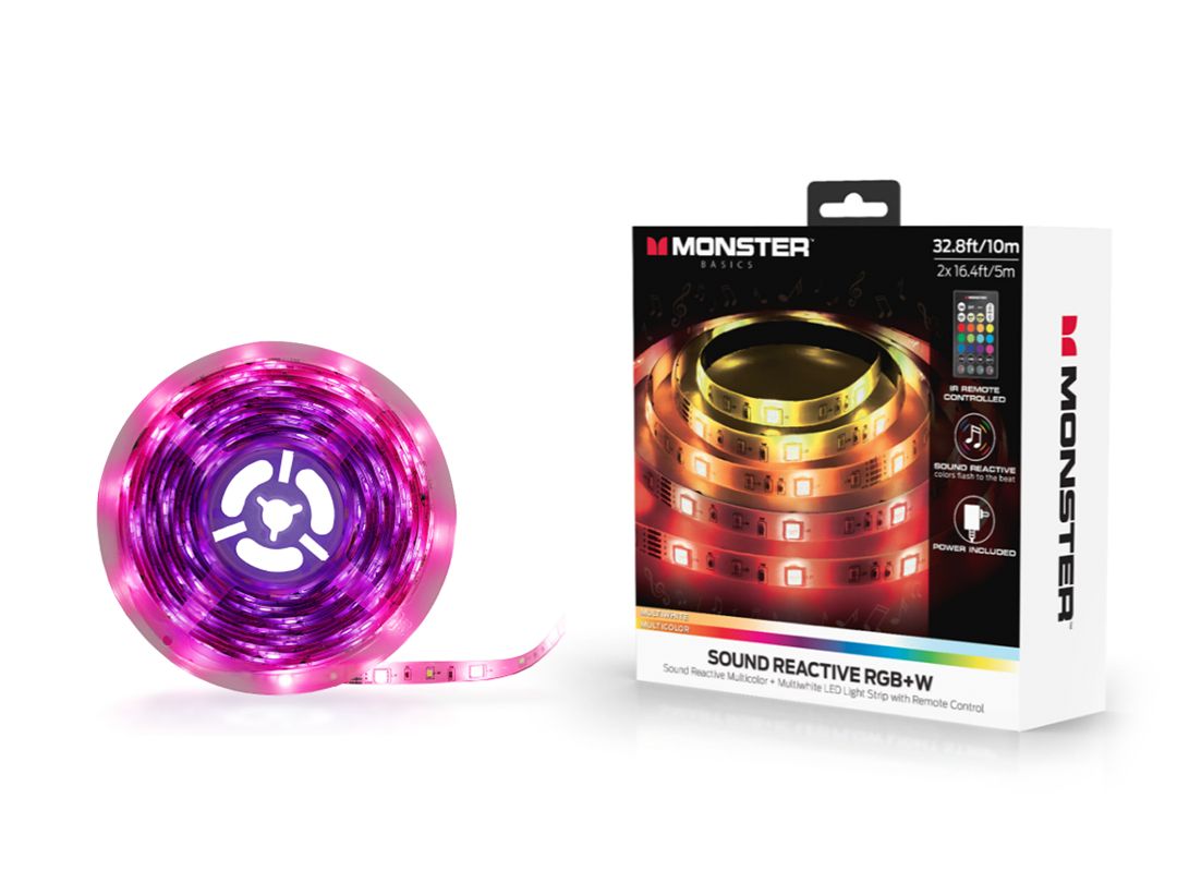 Monster | MLB7-2049-RGB Sound-Reactive RGB LED Light Strip with Remote Control, 32.8ft/10m