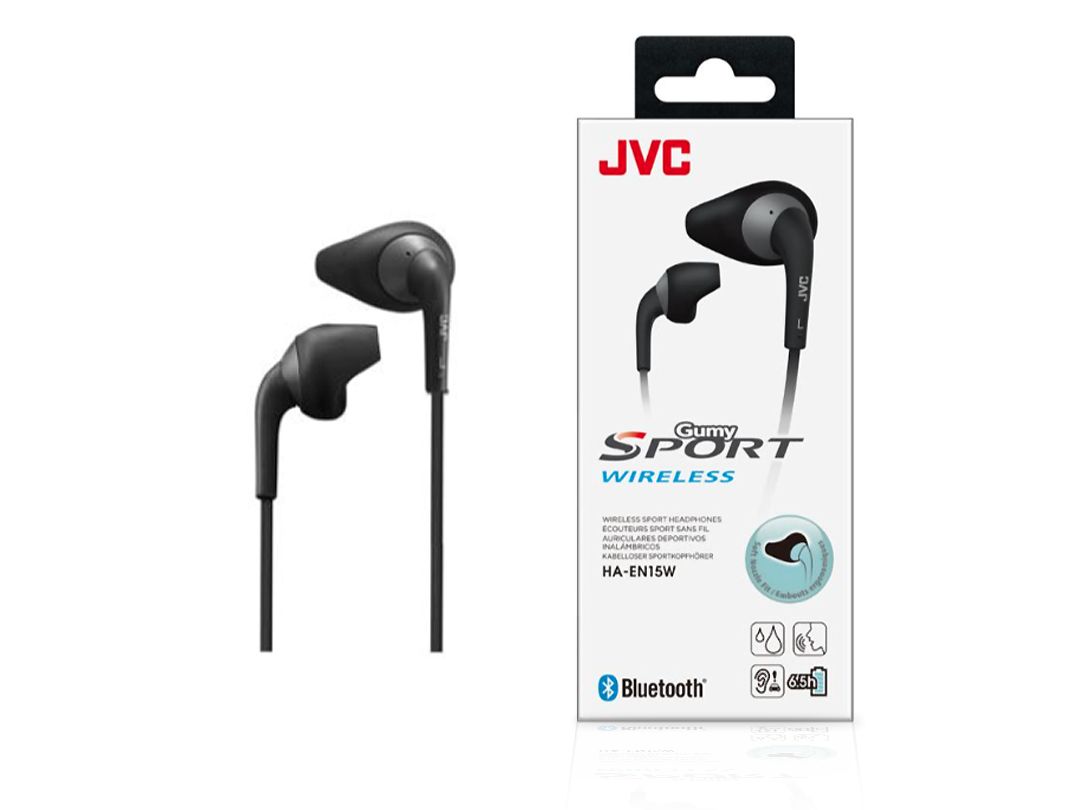 JVC | HA-EN15W Wireless Sports Headphones with Comfortable Soft Nozzle Fit Earpieces, Black