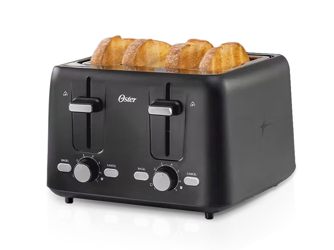 Oster | 4 Slice Toaster with Bagel and Reheat Settings and Extra-Wide Slots Black