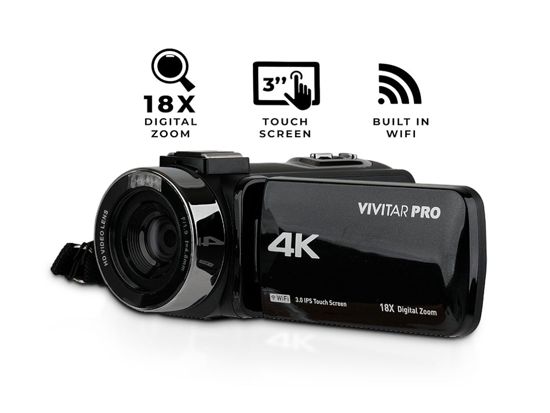 Vivitar | 4K HD Video Camera with WiFi, Night Vision, 3&quot; Display and Microphone Jack DVR4K-BLK