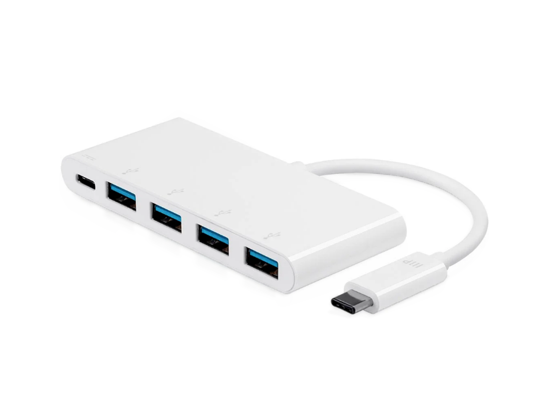 Monoprice | Select Series USB-C to 4-Port USB 3.0 Hub and USB-C (F)  Adapter P/N: 15249