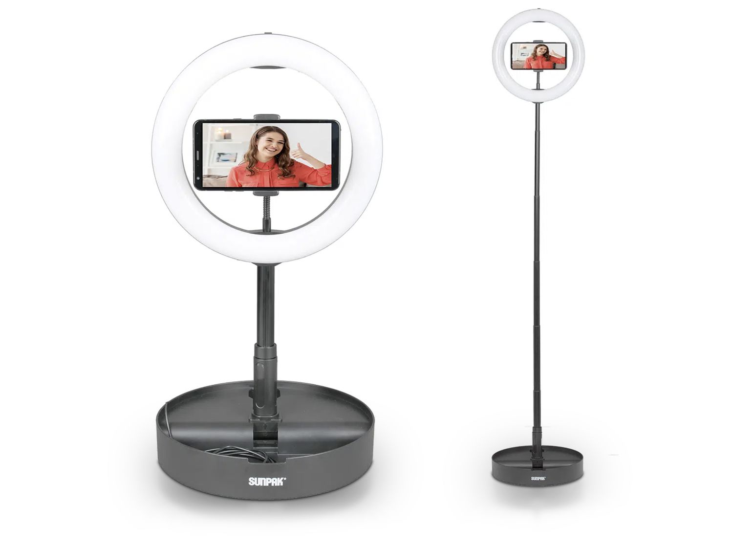 Sunpak | VGC-LED128-11RL Compact Folding Vlogging Kit LED Ring Light with Bluetooth Remote