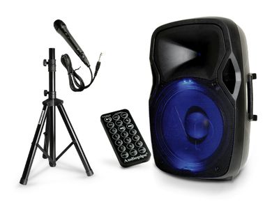 Audiopipe | DJAP-1567A-CMB 15&quot; Professional Active Loudspeaker with Microphone and Stand 1000W