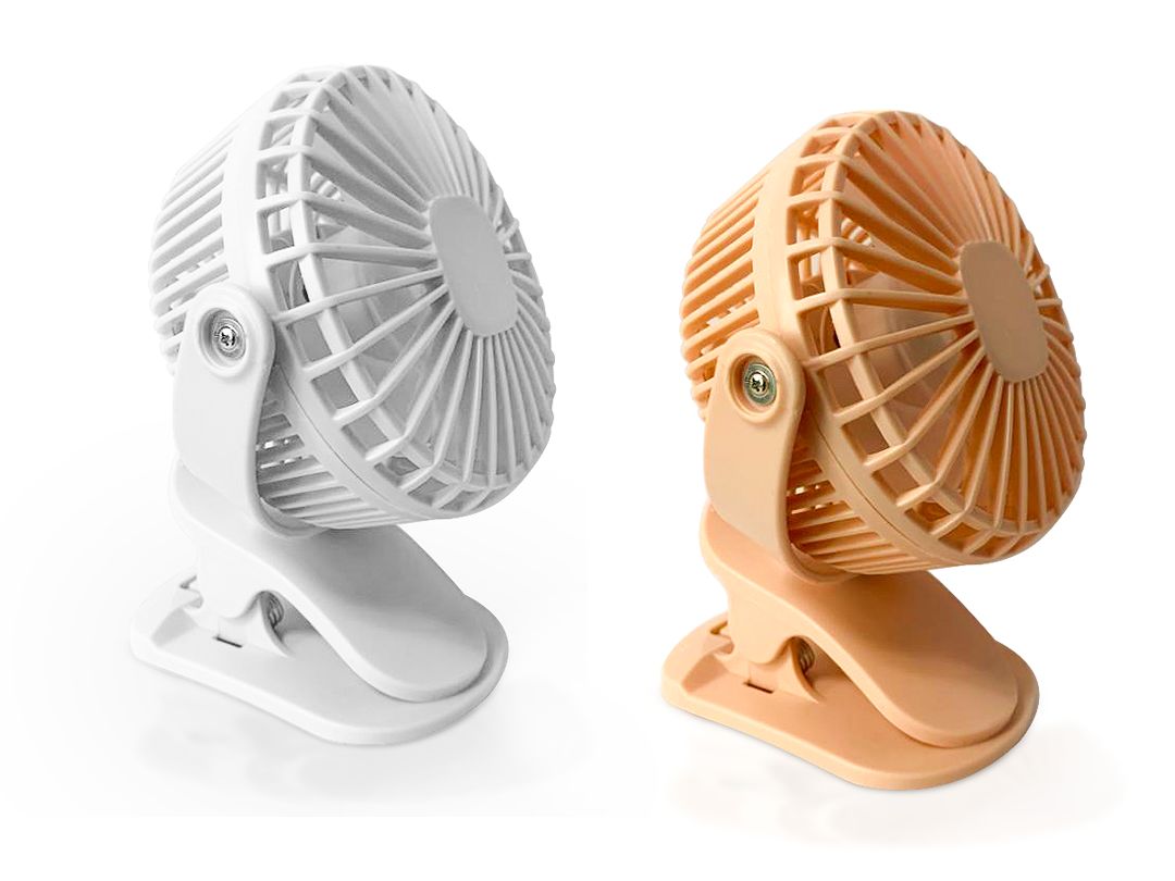 Clip-On Mini Fan Rechargeable, Black, Peach Pink, White