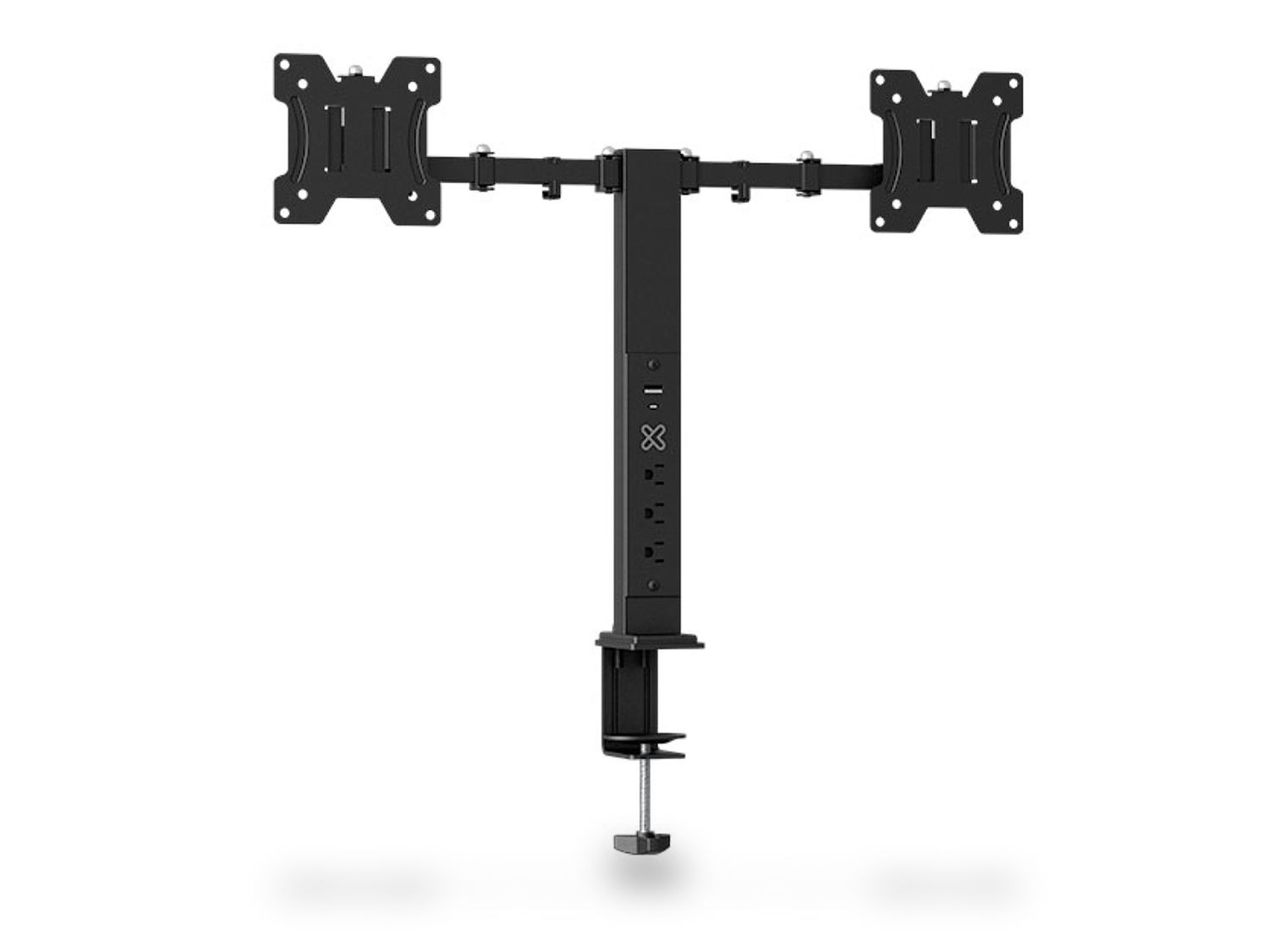 Klipxtreme | 13&quot;-32&quot; Clamp On Dual Monitor Mount with Integrated Power Strip and USB Ports KMM-510