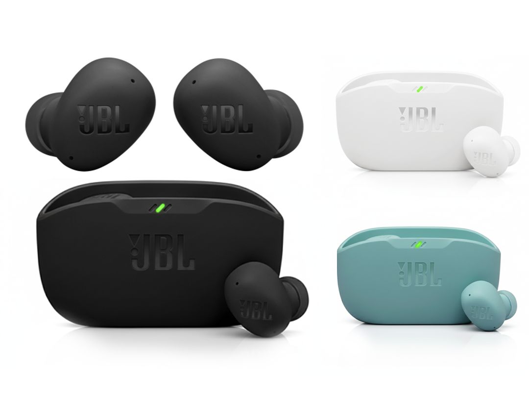 JBL | Vibe Buds 2 Active Noise Cancelling Earbuds, Black, Blue and White