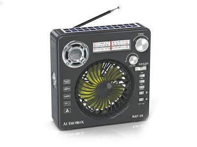 Airbro | RFX-35 Recharegable 3-Speed Fan, Speaker, Radio and Flashlight with Solar Charging