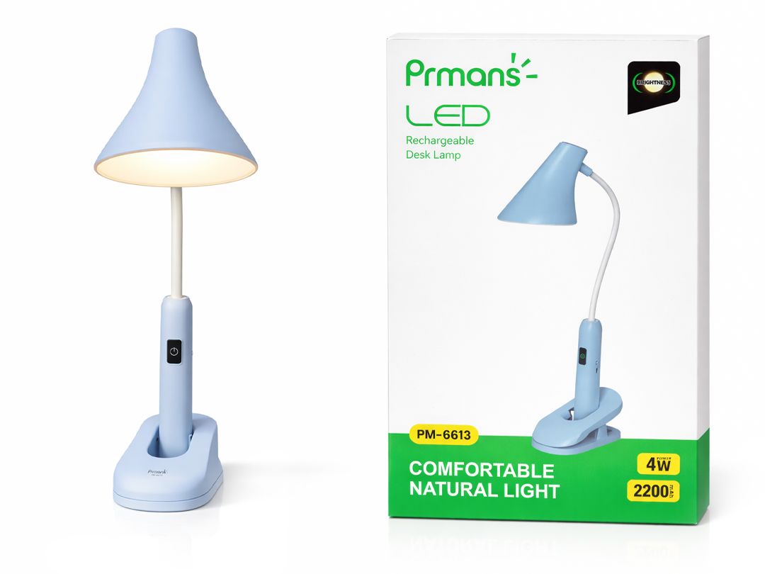 Prmans | Rechargeable LED Desk Clip Lamp, PM-6613, Blue