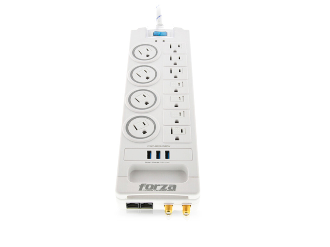 FORZA | FSP-1011USBW Surge Protector 1750W, 11 Outlets, USB, Coax, RJ45