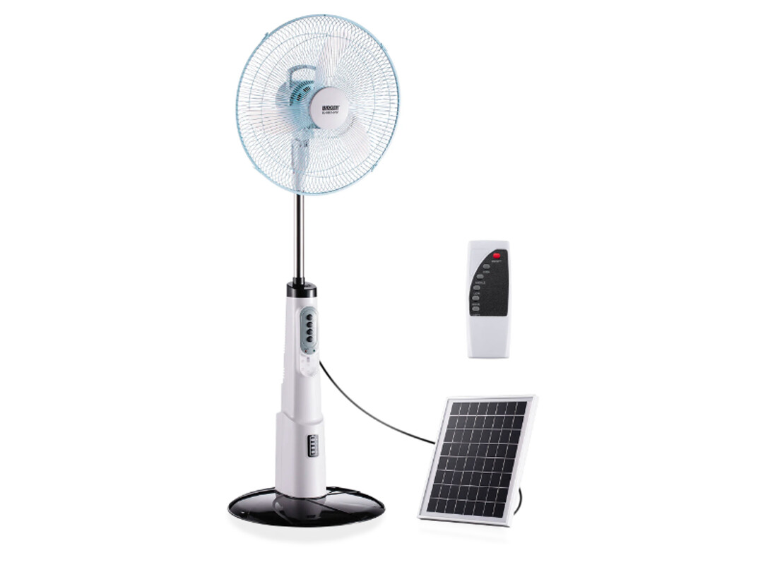 Ludger | 16" Solar Power Rechargeable Standing Fan with Emergency Light