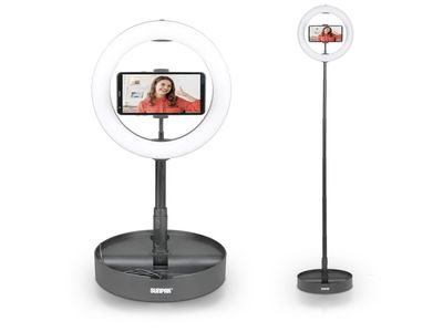 Sunpak | VGC-LED128-11RL Compact Folding Vlogging Kit LED Ring Light with Bluetooth Remote
