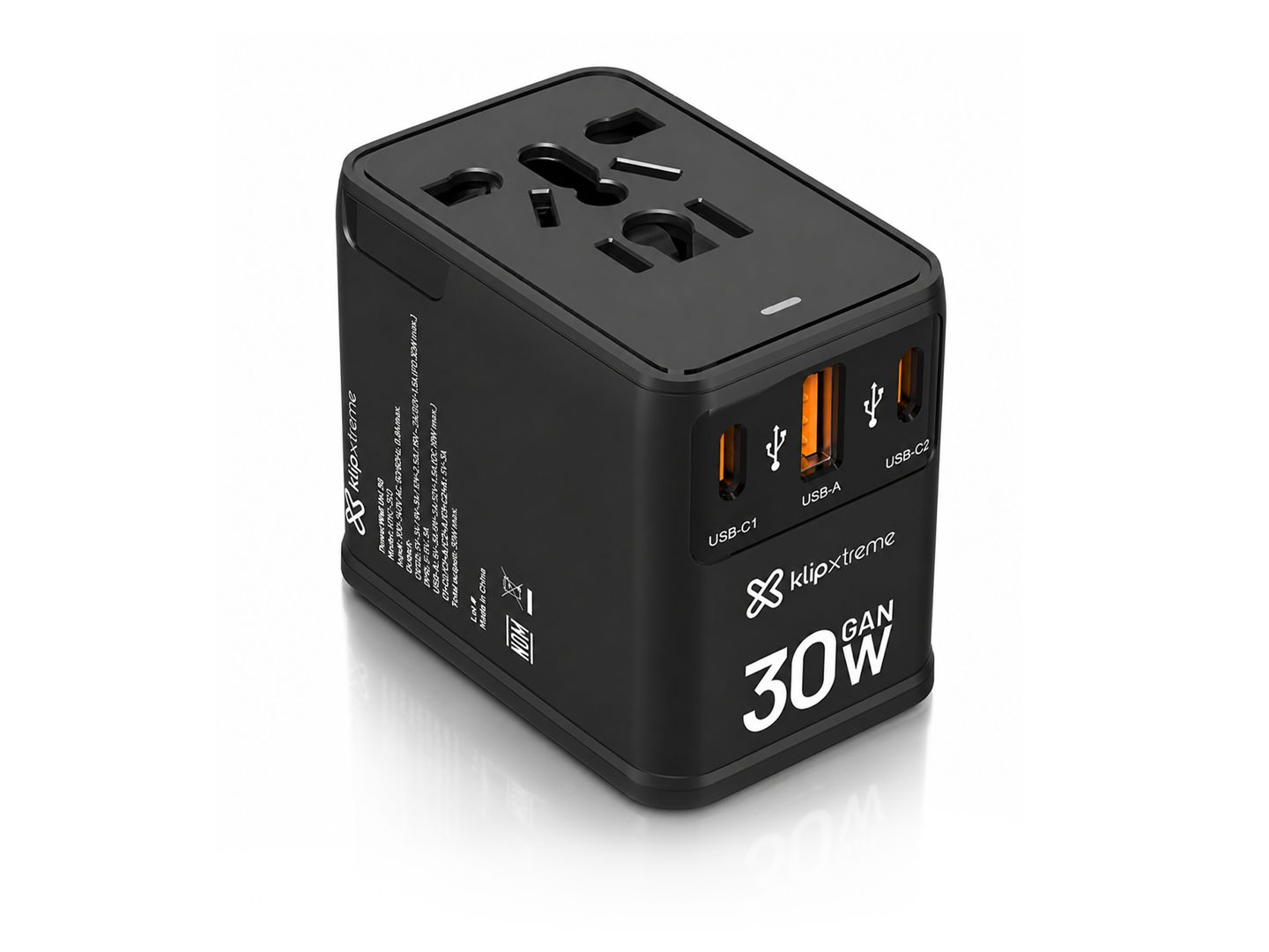 KLIPXTREME | PowerWall 30 International Travel Adapter with USB-C and USB-A Ports KMC-350