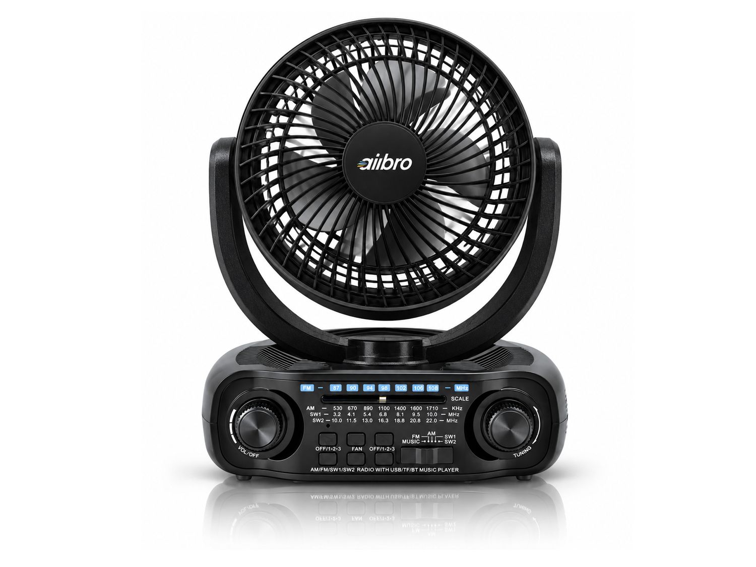 AIRBRO | RXF-50 Recharegable Fan, Speaker, Radio and Flashlight with Solar Charging