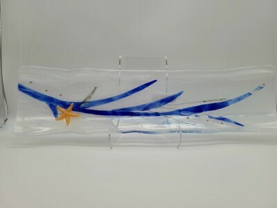 White Streaky with Blue Bamboo & Starfish Accent Channel Tray 20032