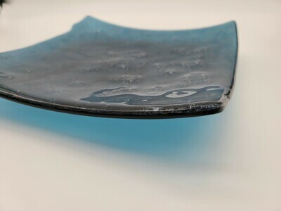 Steel Blue and Clear Fractured Irid Glass Large Dish 19215