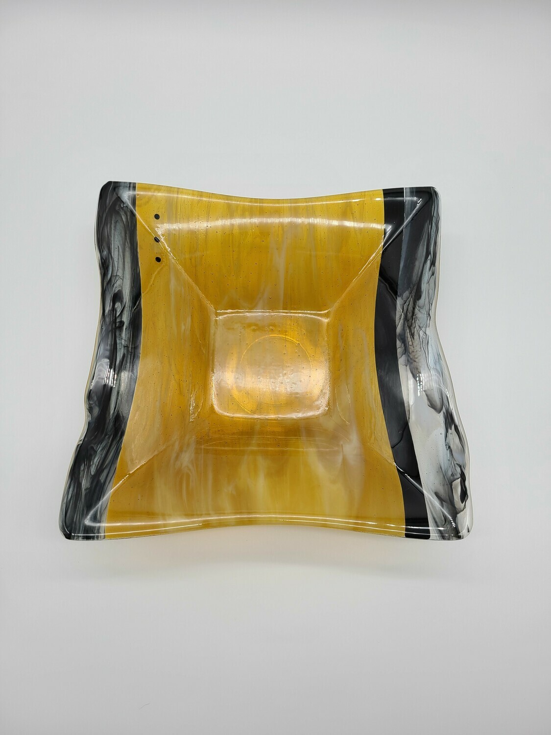 Amber and Black Streaky Square Bowl 19119