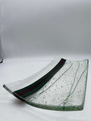 Green Streamers on Clear Tray Platter