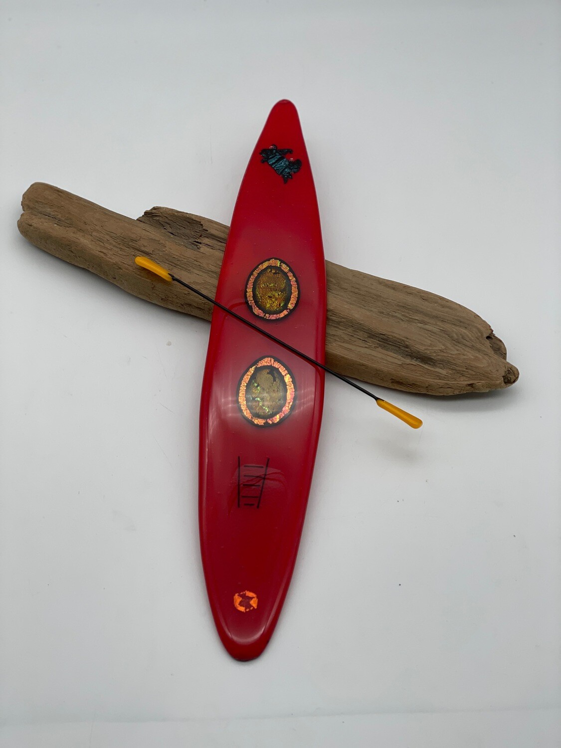 Red Fused Glass Kayak 22027
