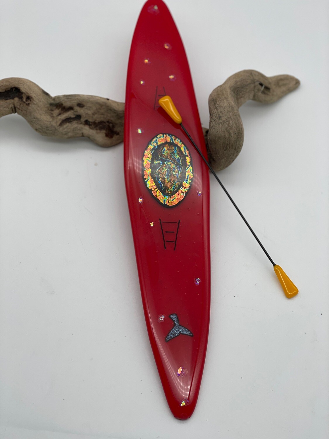 Red Fused Glass Kayak