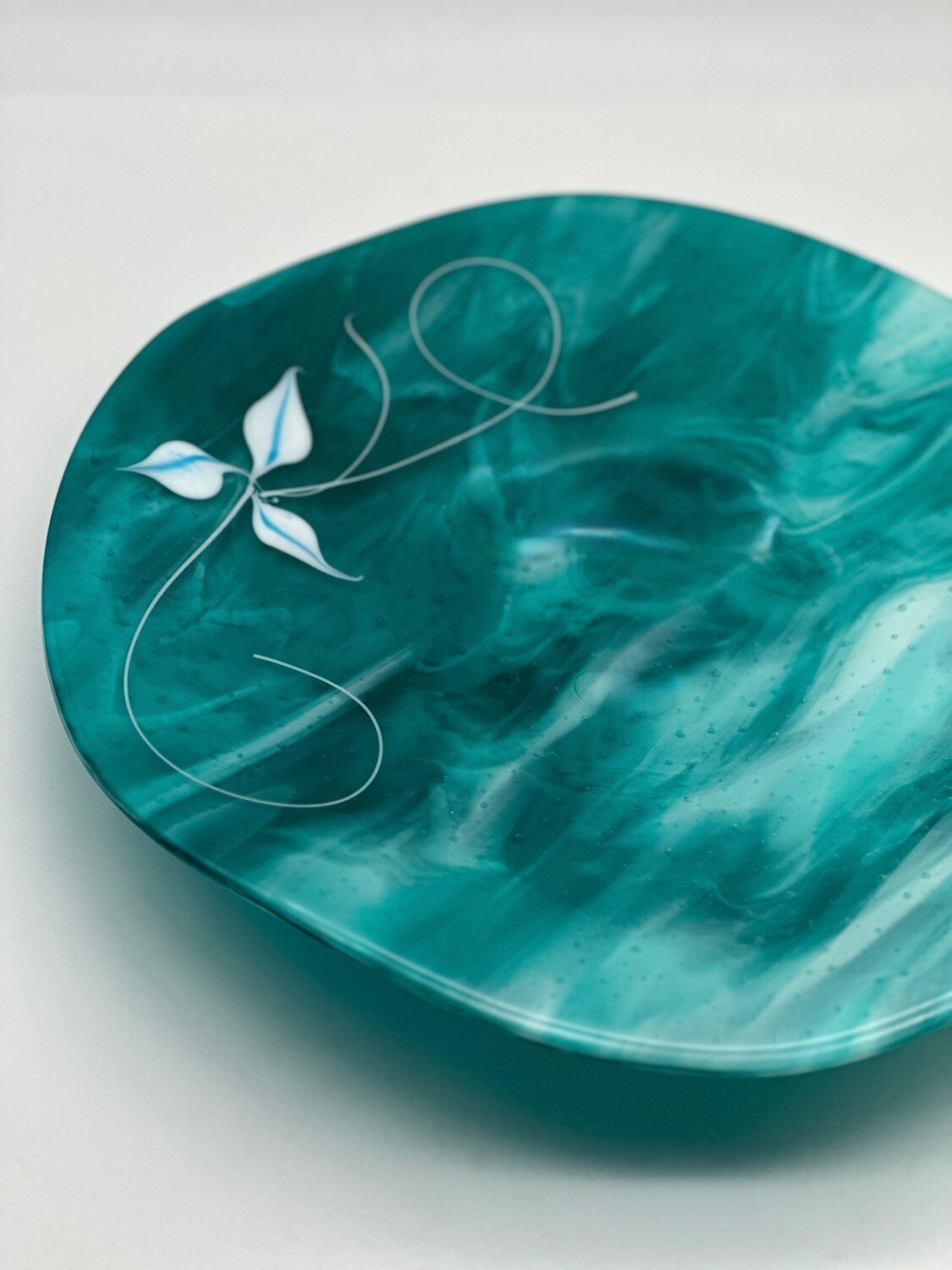 Peacock Blue Wavy Bowl with foot