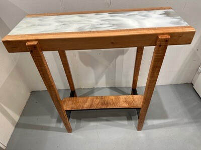 Vanilla Wispy Cast Glass Table top with Locally created Wood Table Base.