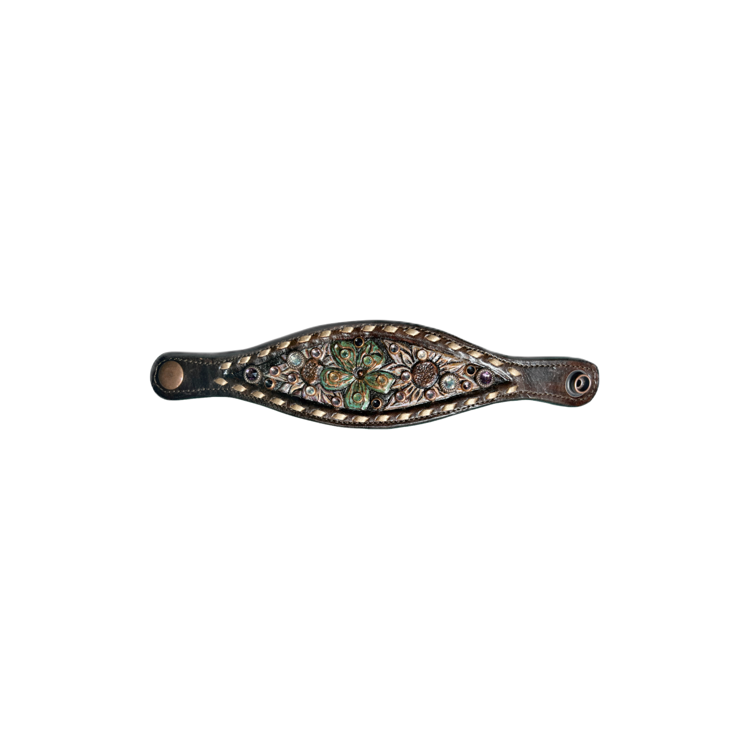 Hand Tooled Leather Cuff With Swarovski Crystals