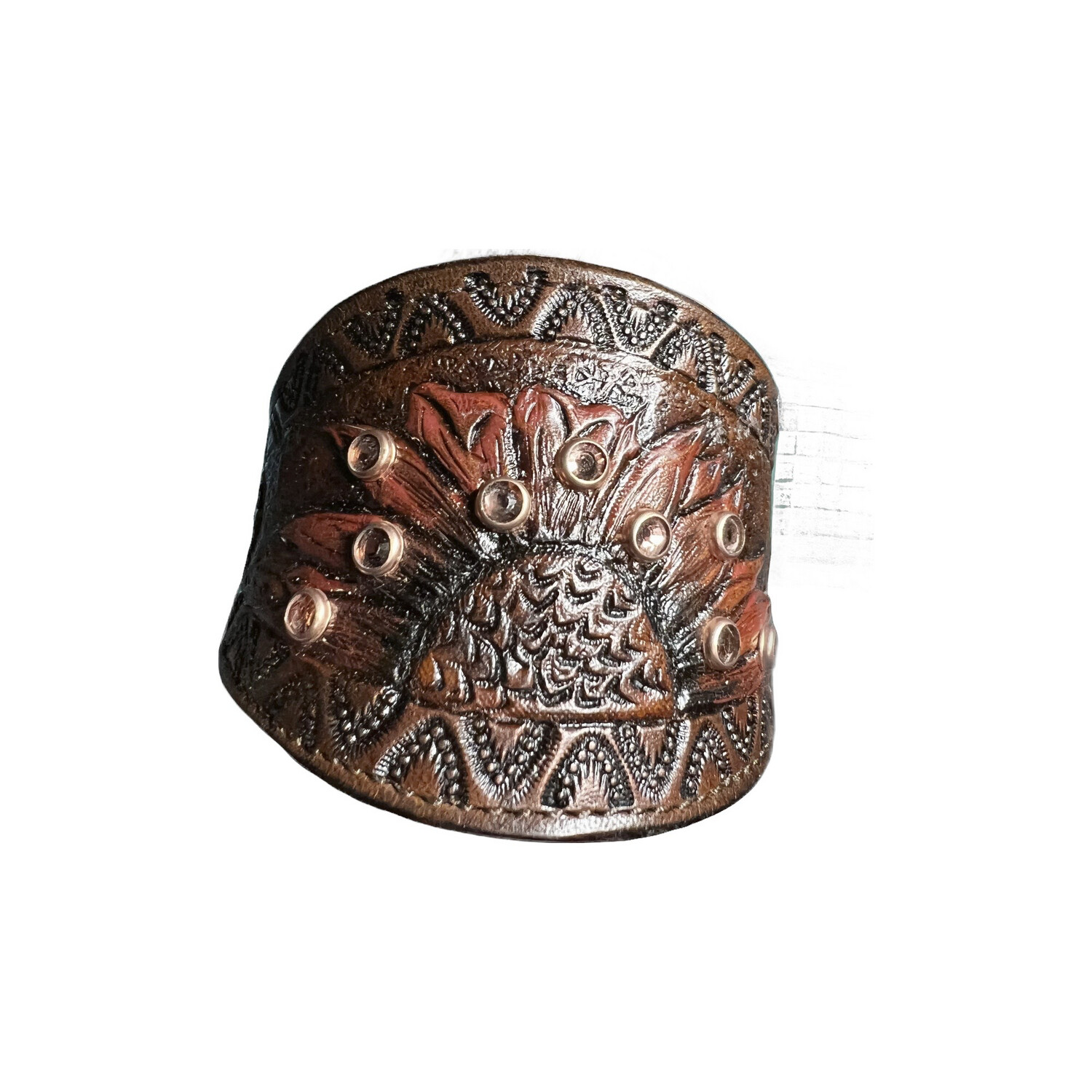 Hand Tooled Leather Cuff With Swarovski Crystals
