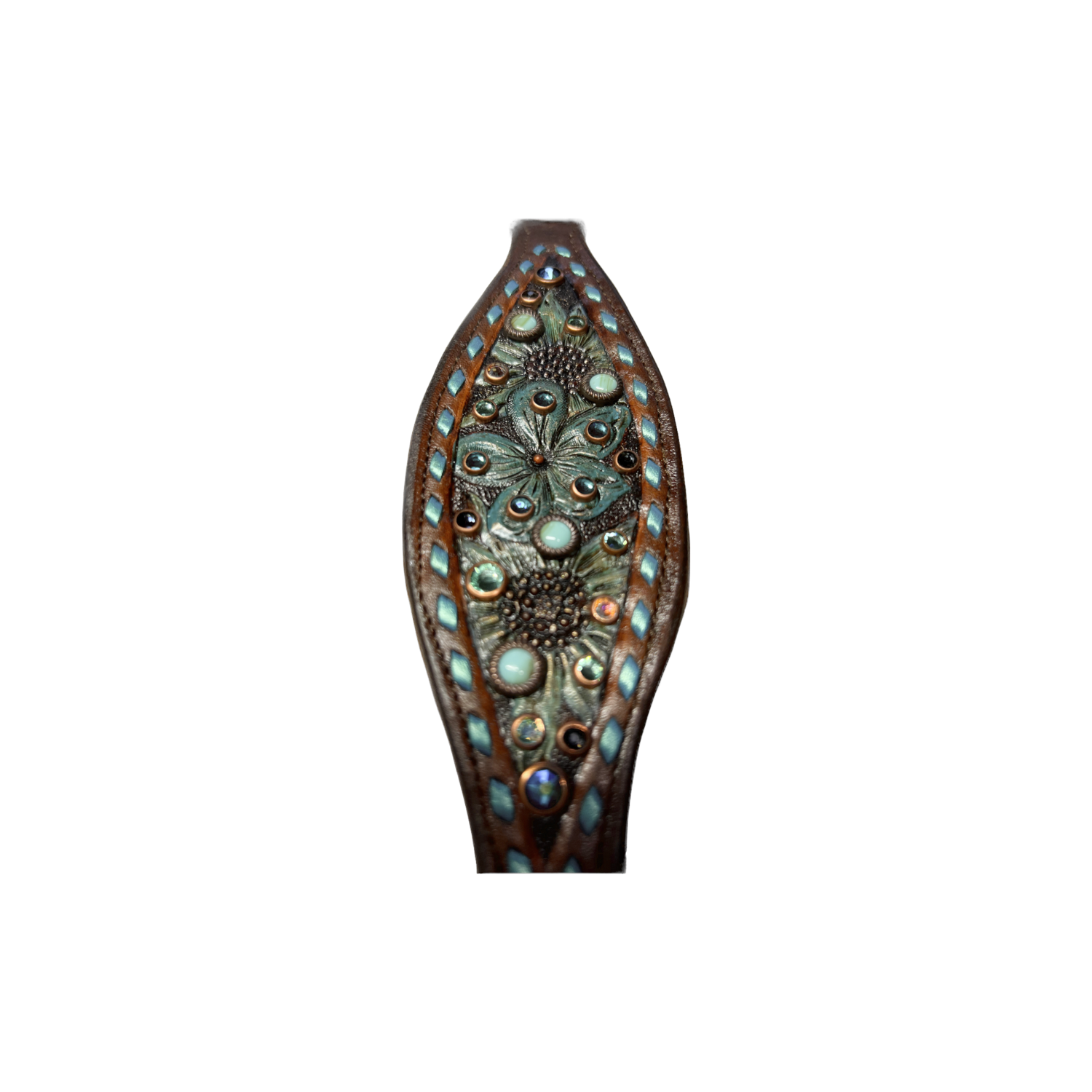 Leather Cuff Fully Tooled And Lined With Swarovski Crystal And Line 24 Snap - Made In The USA