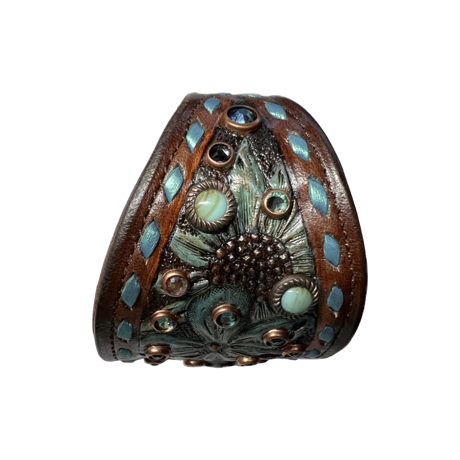Leather Cuff Fully Tooled And Lined With Swarovski Crystal And Line 24 Snap - Made In The USA