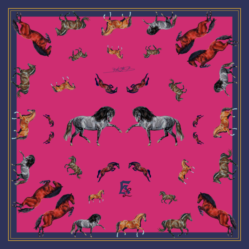 Seidentuch 90x90cm Pferd pink