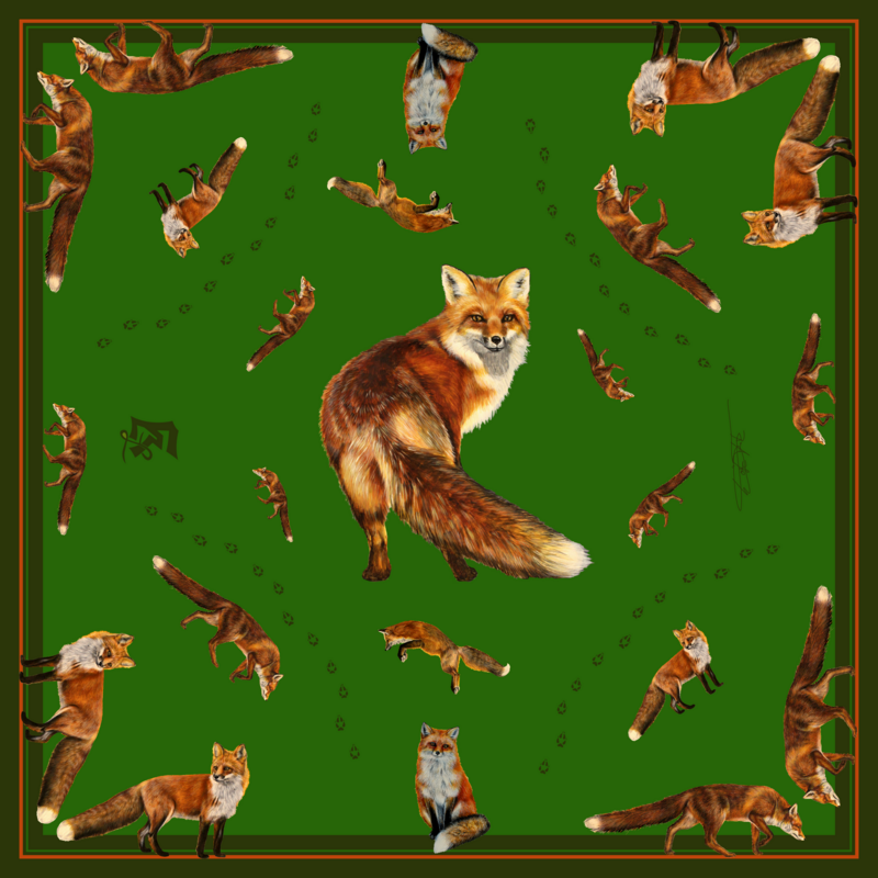 Seidentuch 90x90cm Fuchs moosgrün