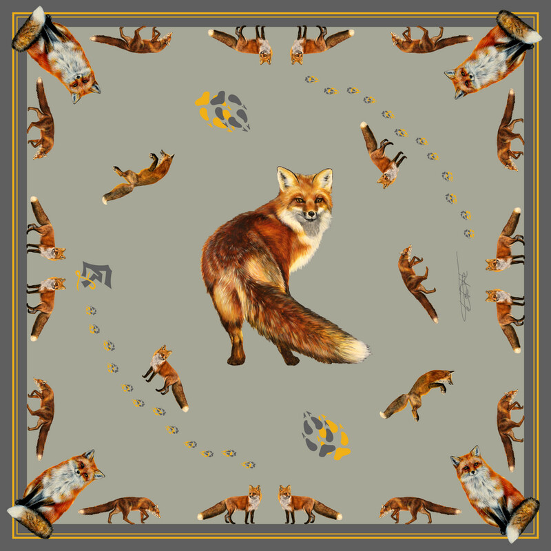 Seidentuch 90x90cm Fuchs silber Seidentuch 90x90cm Fuchs silber