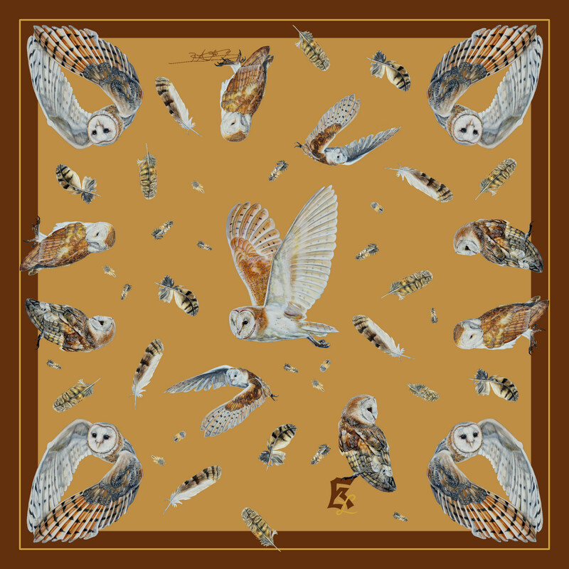 Seidentuch 70x70cm Eulen creme Seidentuch 70x70cm Eulen creme
