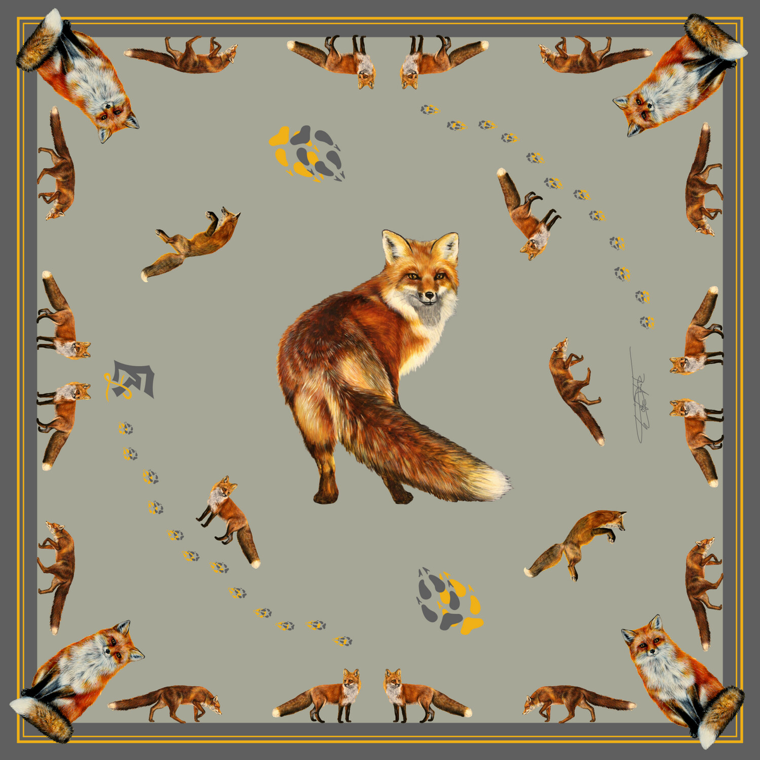 Seidentuch 70x70cm Fuchs silber