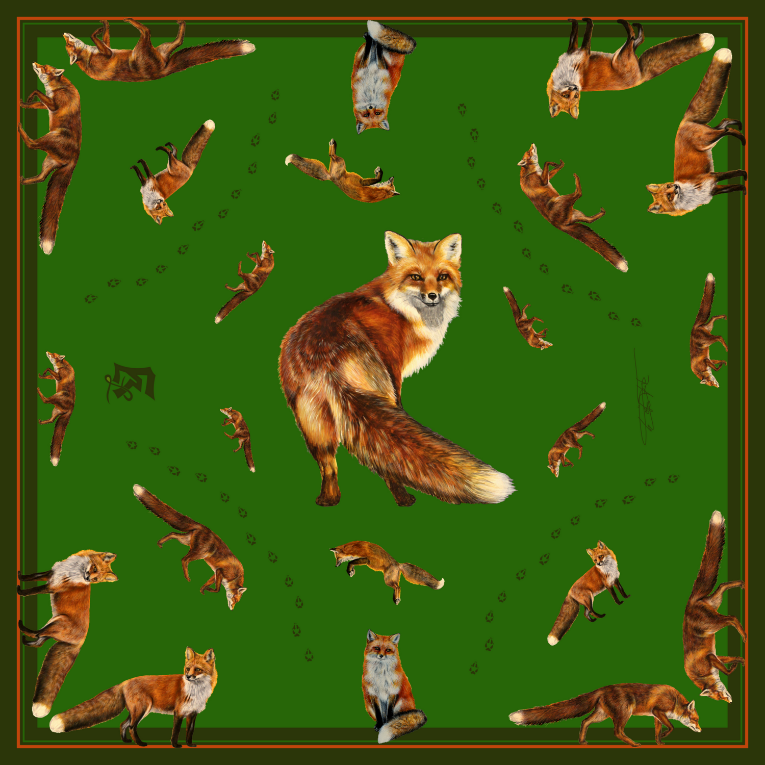 Seidentuch 90x90cm Fuchs moosgrün Seidentuch 90x90cm Fuchs moosgrün
