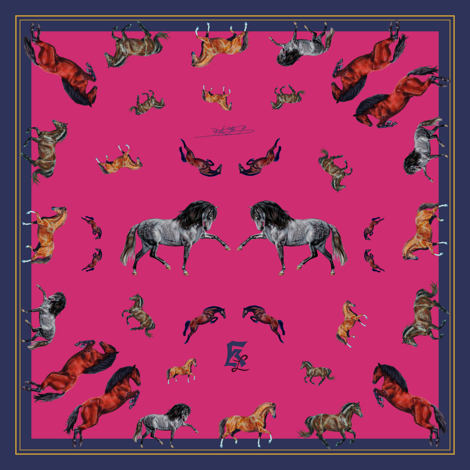 Seidentuch 90x90cm Pferd pink Seidentuch 90x90cm Pferd pink
