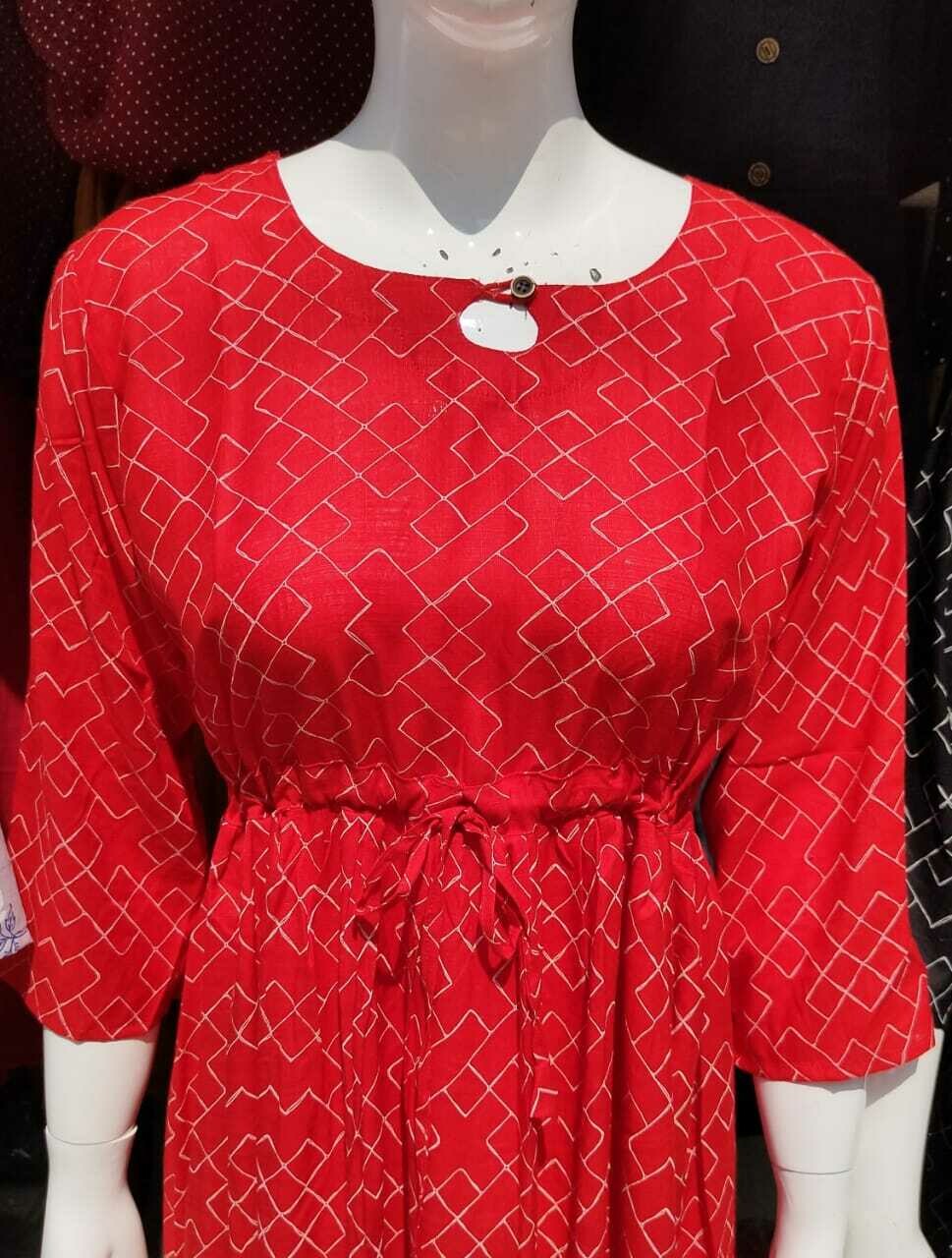 Red kurtz with while lines