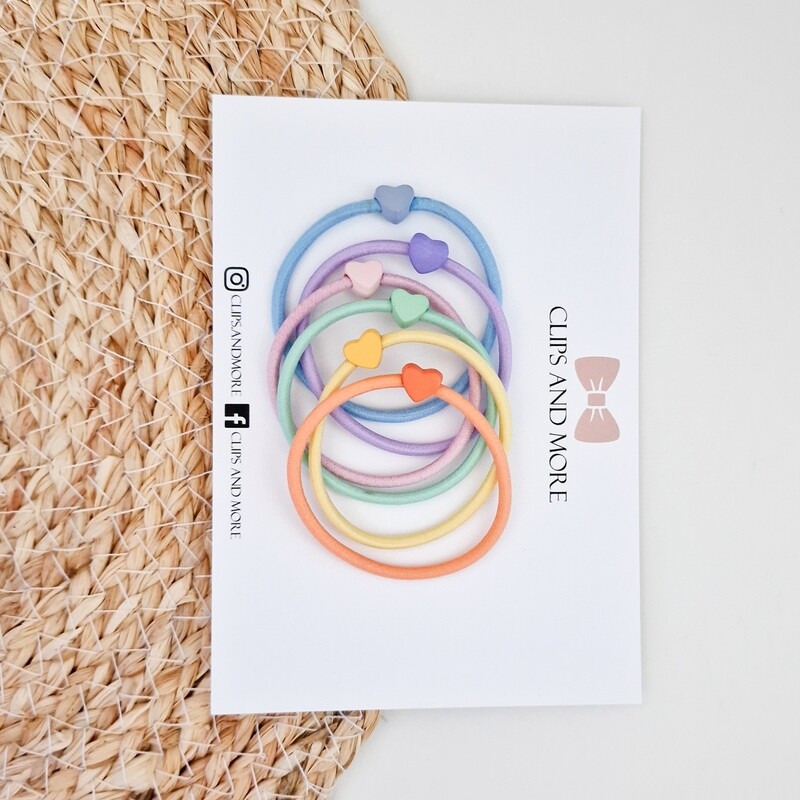 Set haarelastiekjes 5cm -hartjes pastel 6 stuks