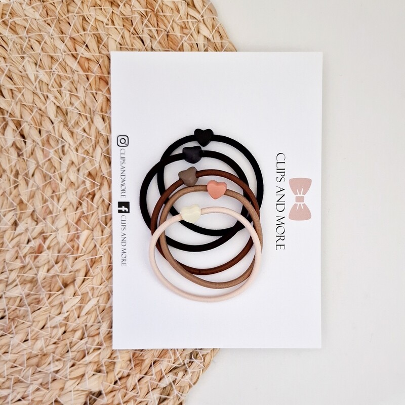 Set haarelastiekjes 5cm -hartjes brown 5 stuks