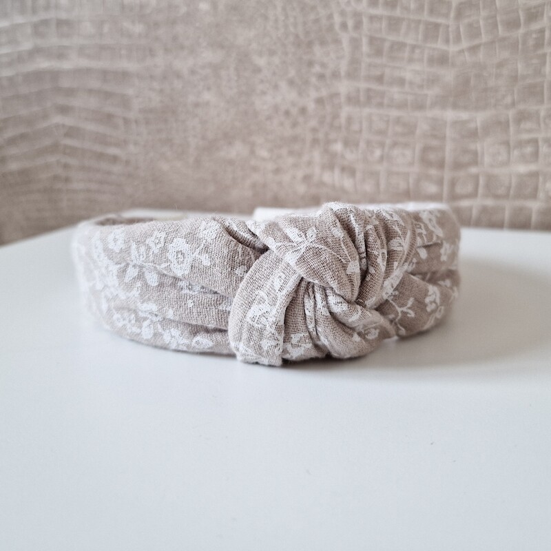 Knothaarband - beige kleine bloem