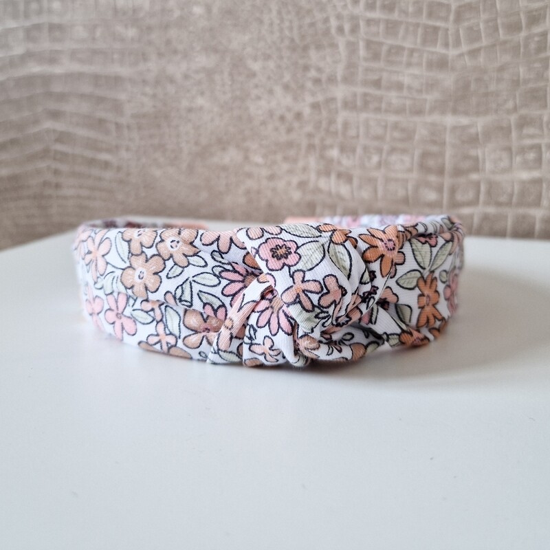 Knothaarband - bloemen offwhite