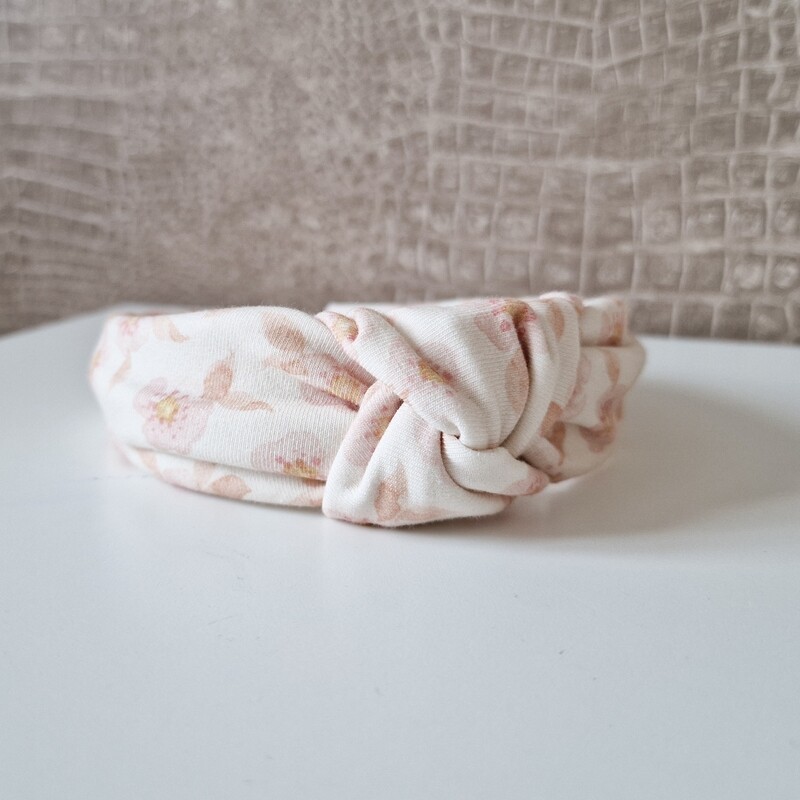 Knothaarband - bloemen roze