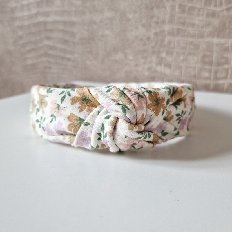 Knothaarband - flowers lila & brown